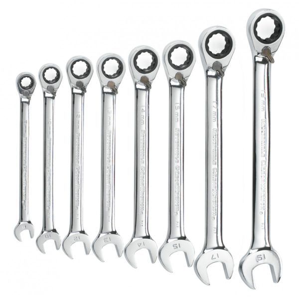8 PC. 12 POINT REVERSIBLE RATCHETING COMBINATION METRIC WRENCH SET